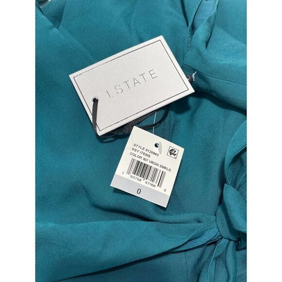 1.State Women's Twill Sleeveless V-Neck Wrap Front Jumpsuit Emerald Green Size 0 - Picture 3 of 16